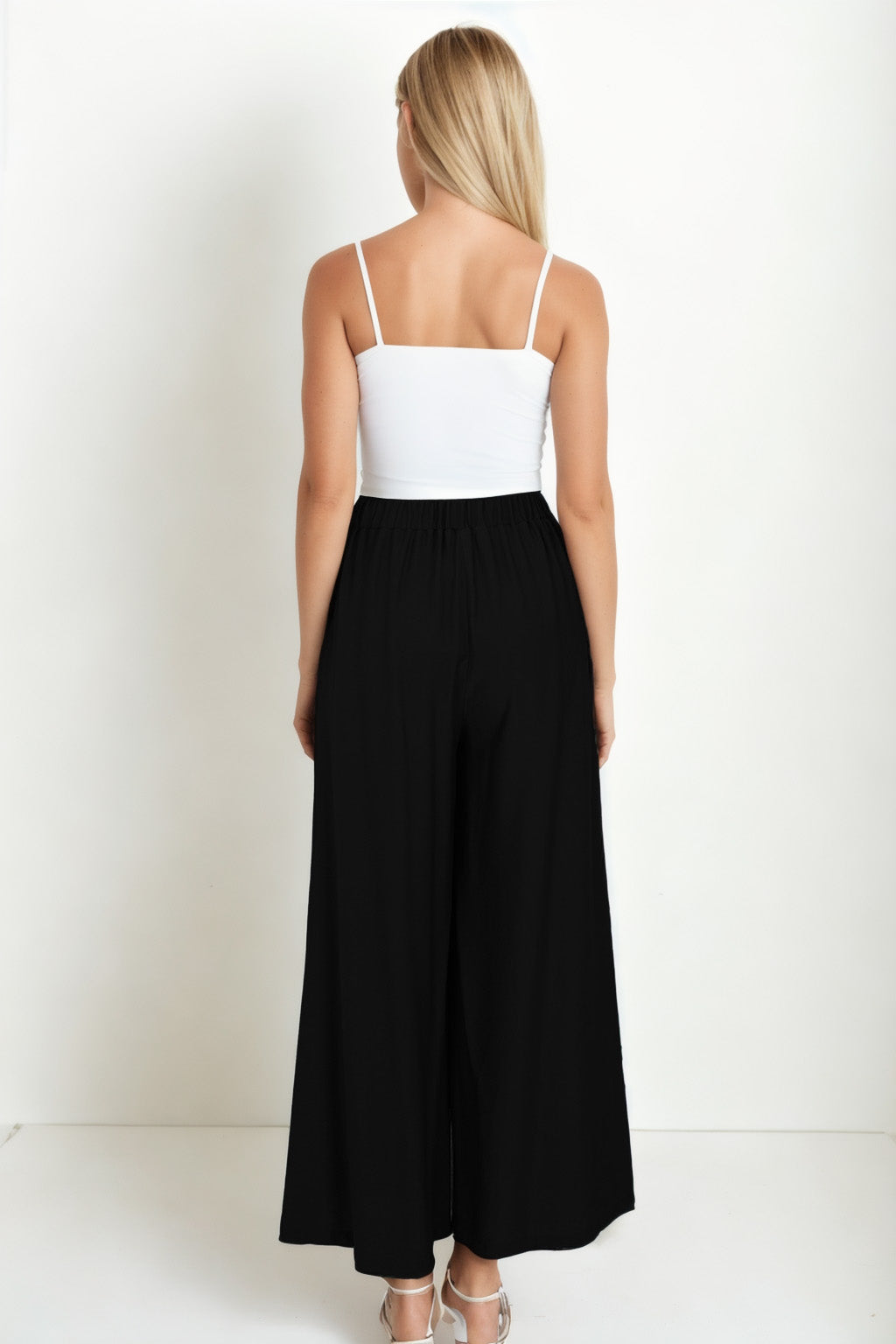 STYLISH WIDE LEG TROUSERS WITH ELASTANE BACK