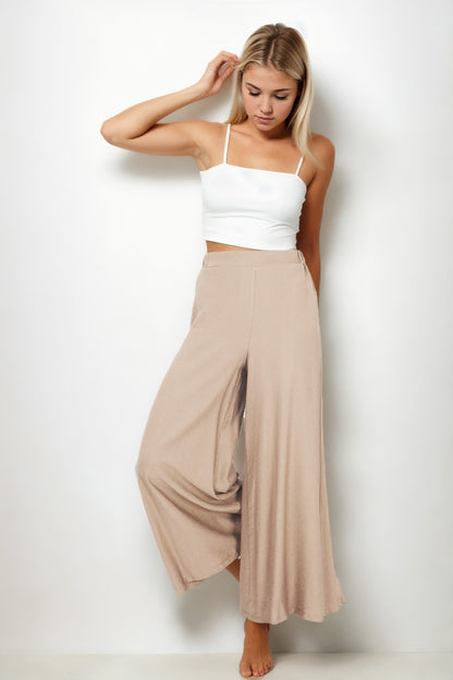 STYLISH WIDE LEG TROUSERS WITH ELASTANE BACK