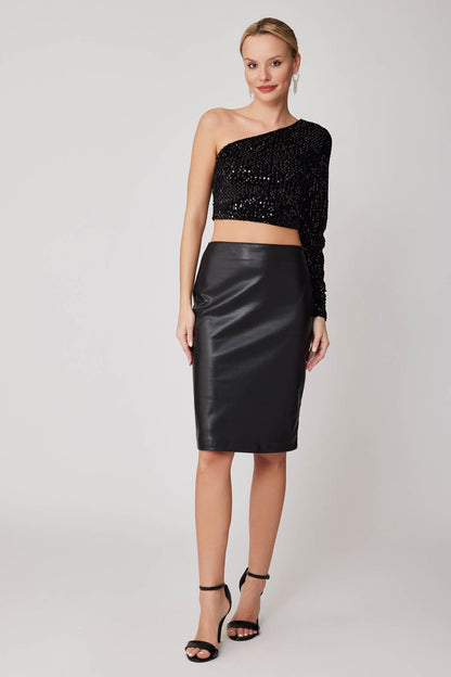 SPLIT BACK PU BLACK LONG SKIRT