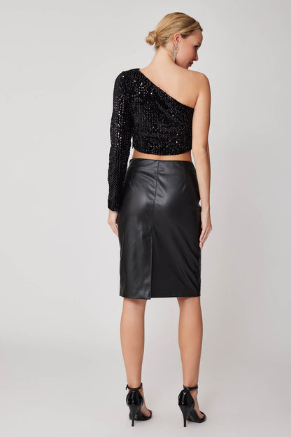 SPLIT BACK PU BLACK LONG SKIRT