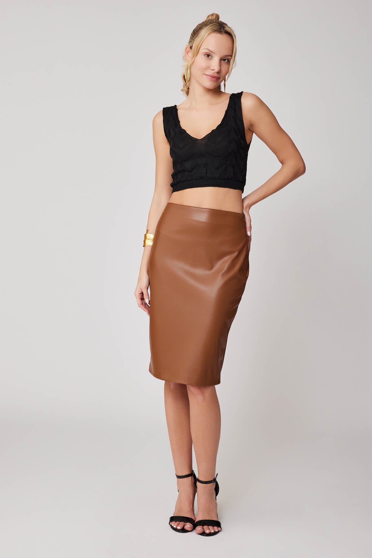 SPLIT BACK PU BLACK LONG SKIRT