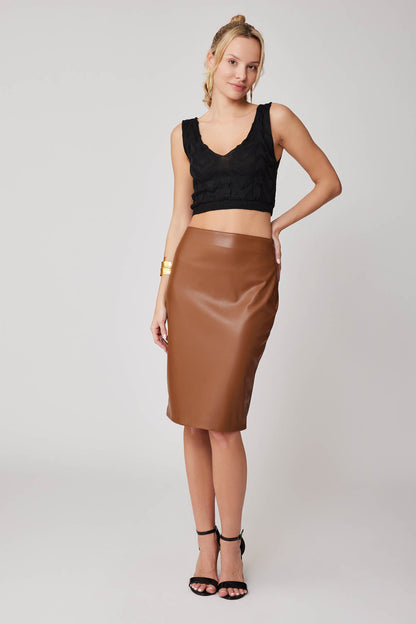 SPLIT BACK PU BLACK LONG SKIRT