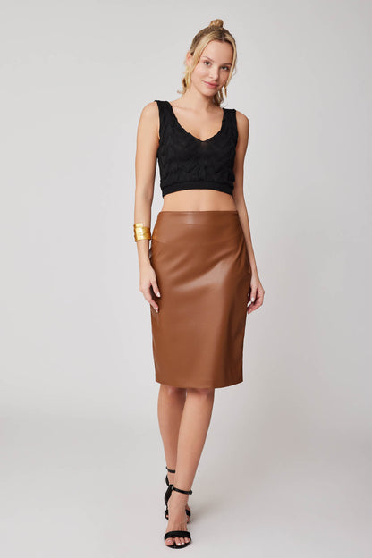 SPLIT BACK PU BLACK LONG SKIRT