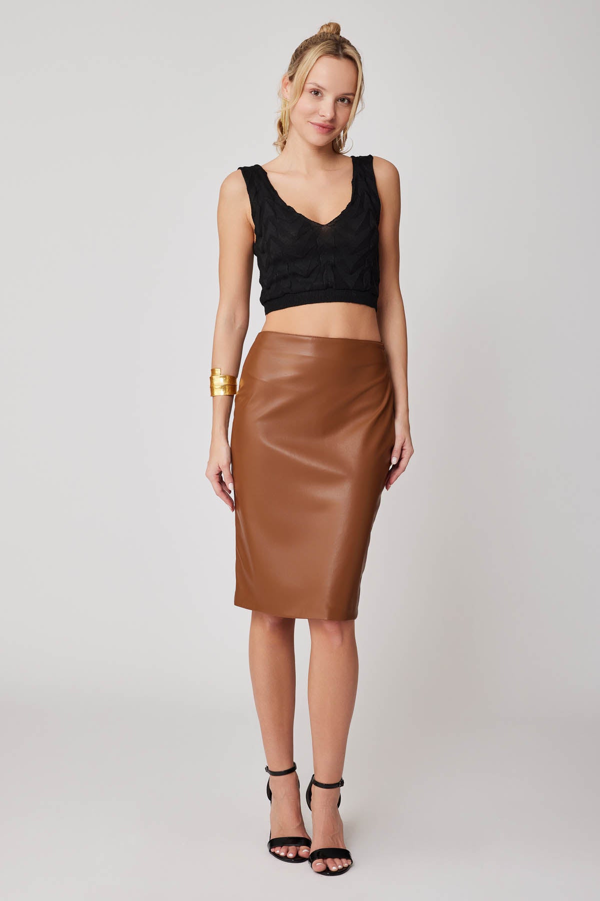 SPLIT BACK PU BLACK LONG SKIRT