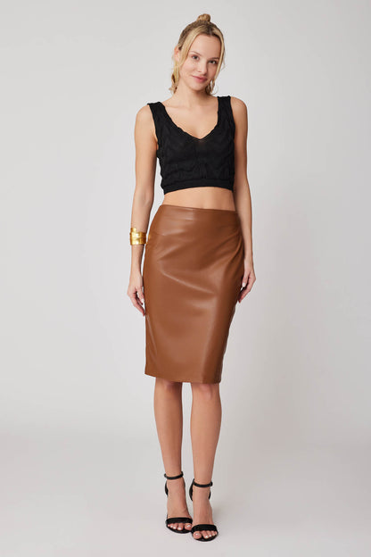 SPLIT BACK PU BLACK LONG SKIRT