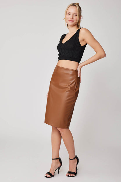 SPLIT BACK PU BLACK LONG SKIRT