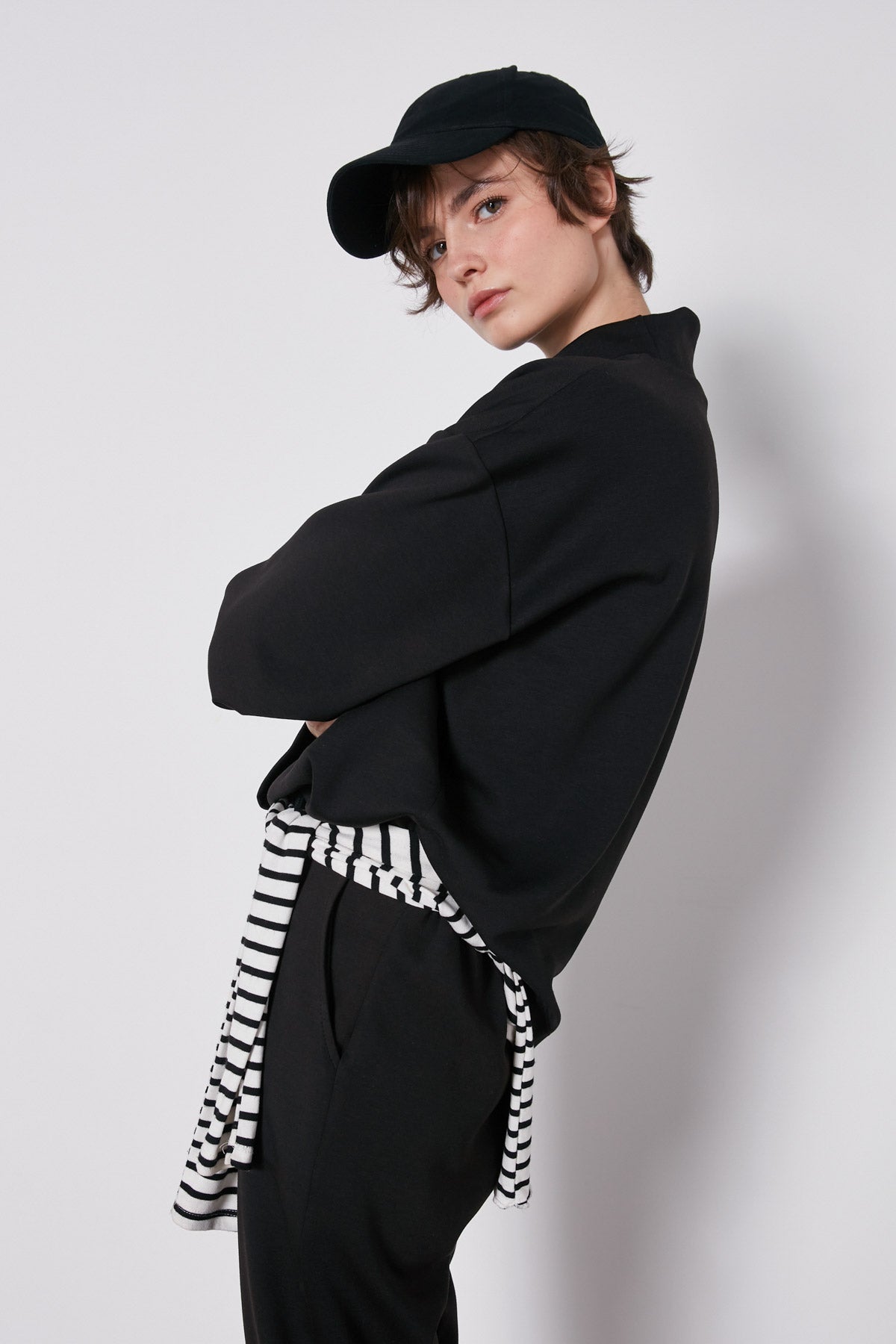 ASYMMETRICAL UPRIGHT COLLAR LOOSE FIT BLOUSE