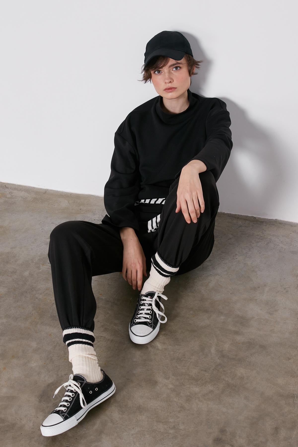 ASYMMETRICAL UPRIGHT COLLAR LOOSE FIT BLOUSE