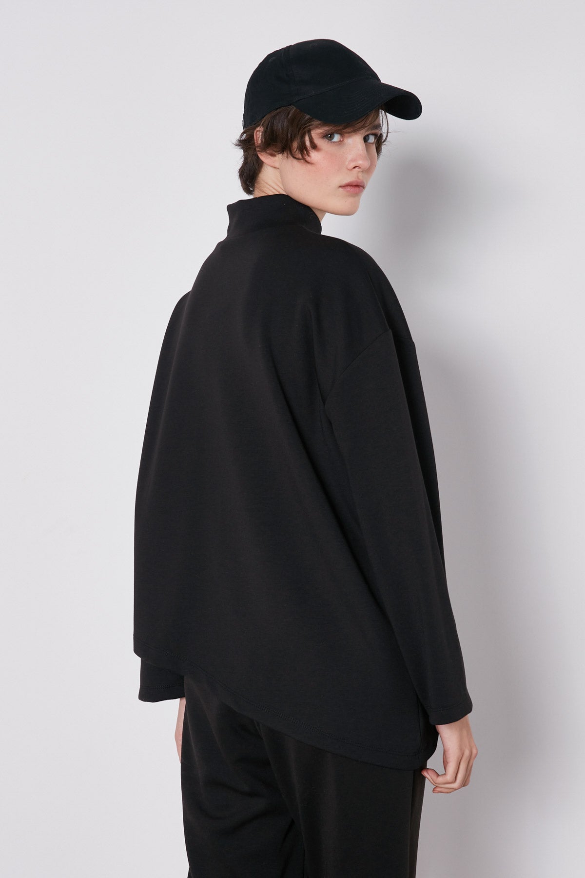 ASYMMETRICAL UPRIGHT COLLAR LOOSE FIT BLOUSE