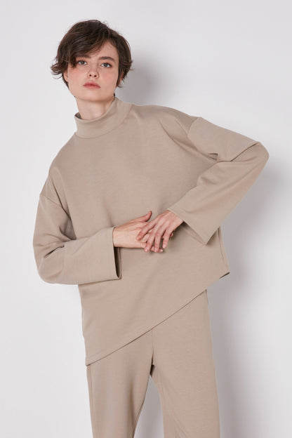 ASYMMETRICAL UPRIGHT COLLAR LOOSE FIT BLOUSE