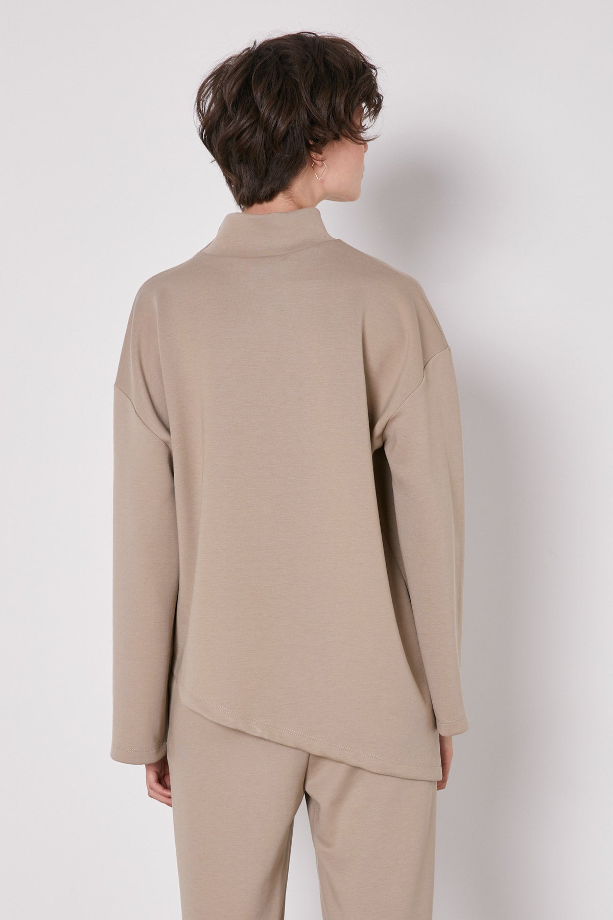 ASYMMETRICAL UPRIGHT COLLAR LOOSE FIT BLOUSE