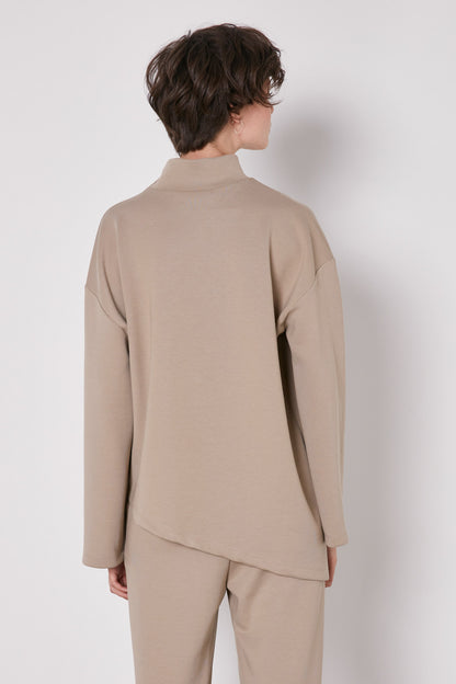 ASYMMETRICAL UPRIGHT COLLAR LOOSE FIT BLOUSE