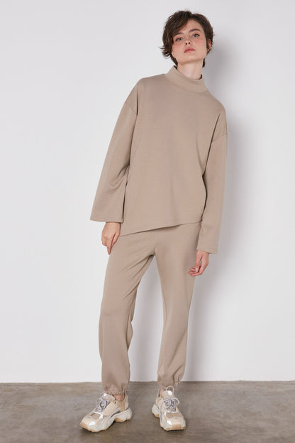ASYMMETRICAL UPRIGHT COLLAR LOOSE FIT BLOUSE