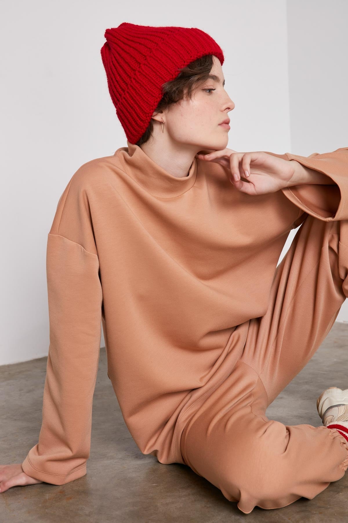ASYMMETRICAL UPRIGHT COLLAR LOOSE FIT BLOUSE