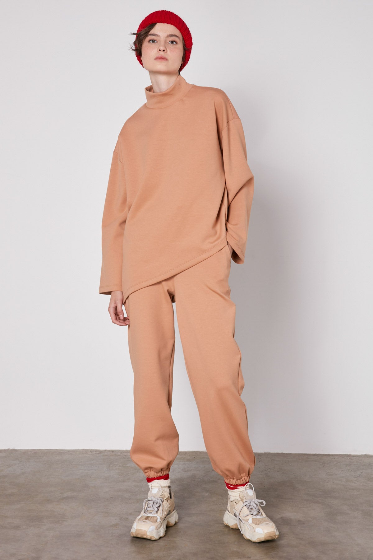 ASYMMETRICAL UPRIGHT COLLAR LOOSE FIT BLOUSE