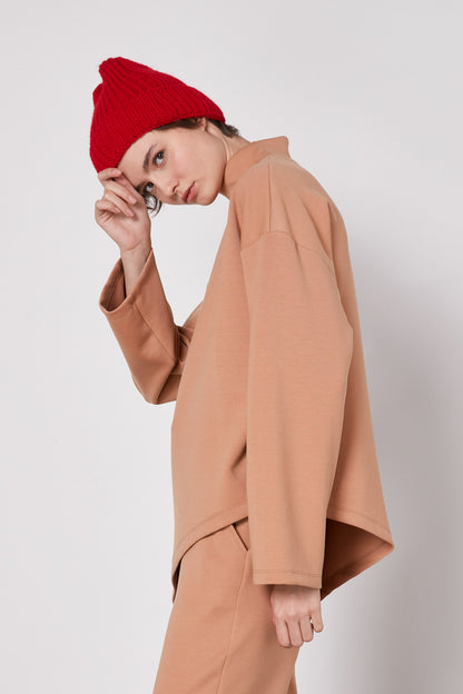 ASYMMETRICAL UPRIGHT COLLAR LOOSE FIT BLOUSE