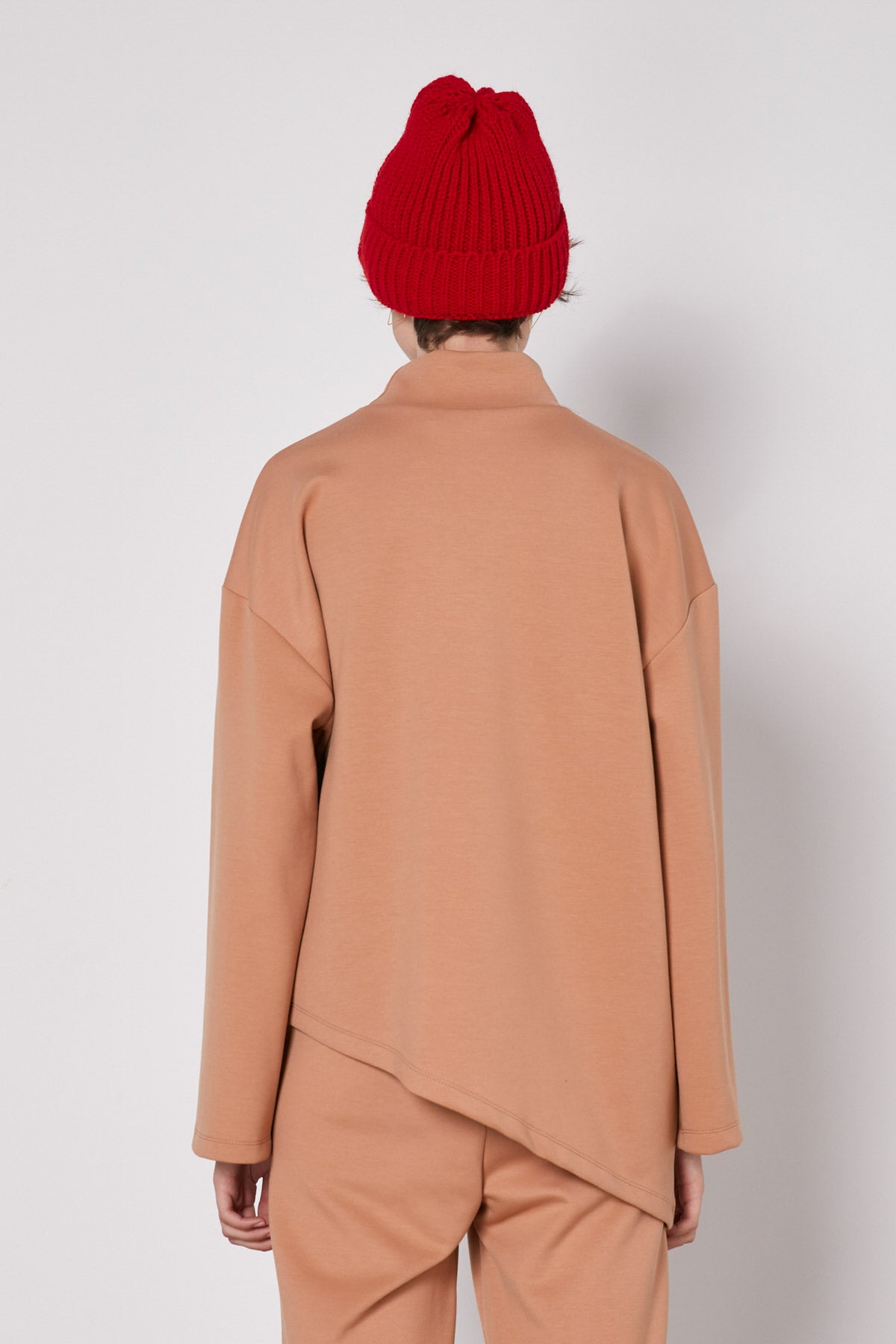 ASYMMETRICAL UPRIGHT COLLAR LOOSE FIT BLOUSE