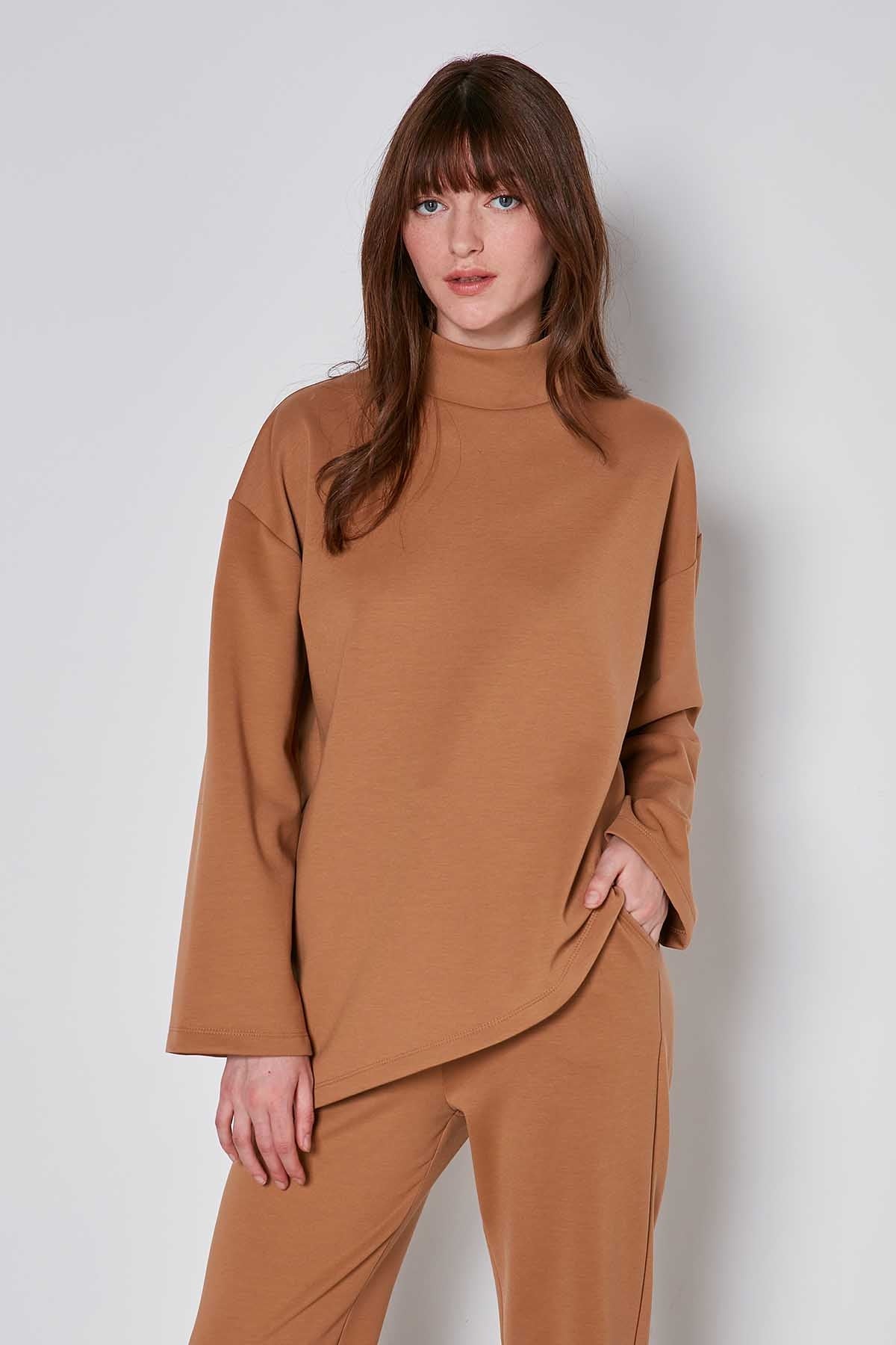 ASYMMETRICAL UPRIGHT COLLAR LOOSE FIT BLOUSE