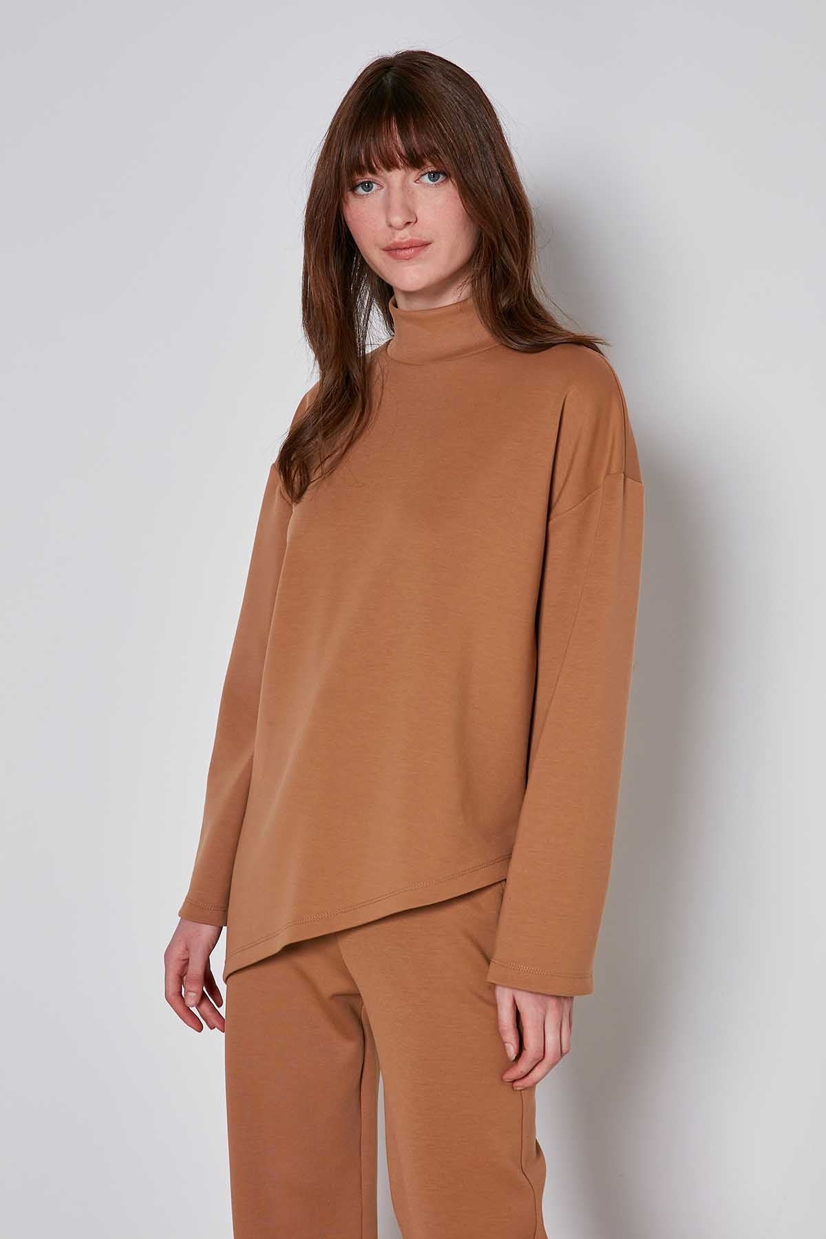 ASYMMETRICAL UPRIGHT COLLAR LOOSE FIT BLOUSE