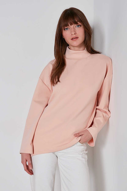 ASYMMETRICAL UPRIGHT COLLAR LOOSE FIT BLOUSE