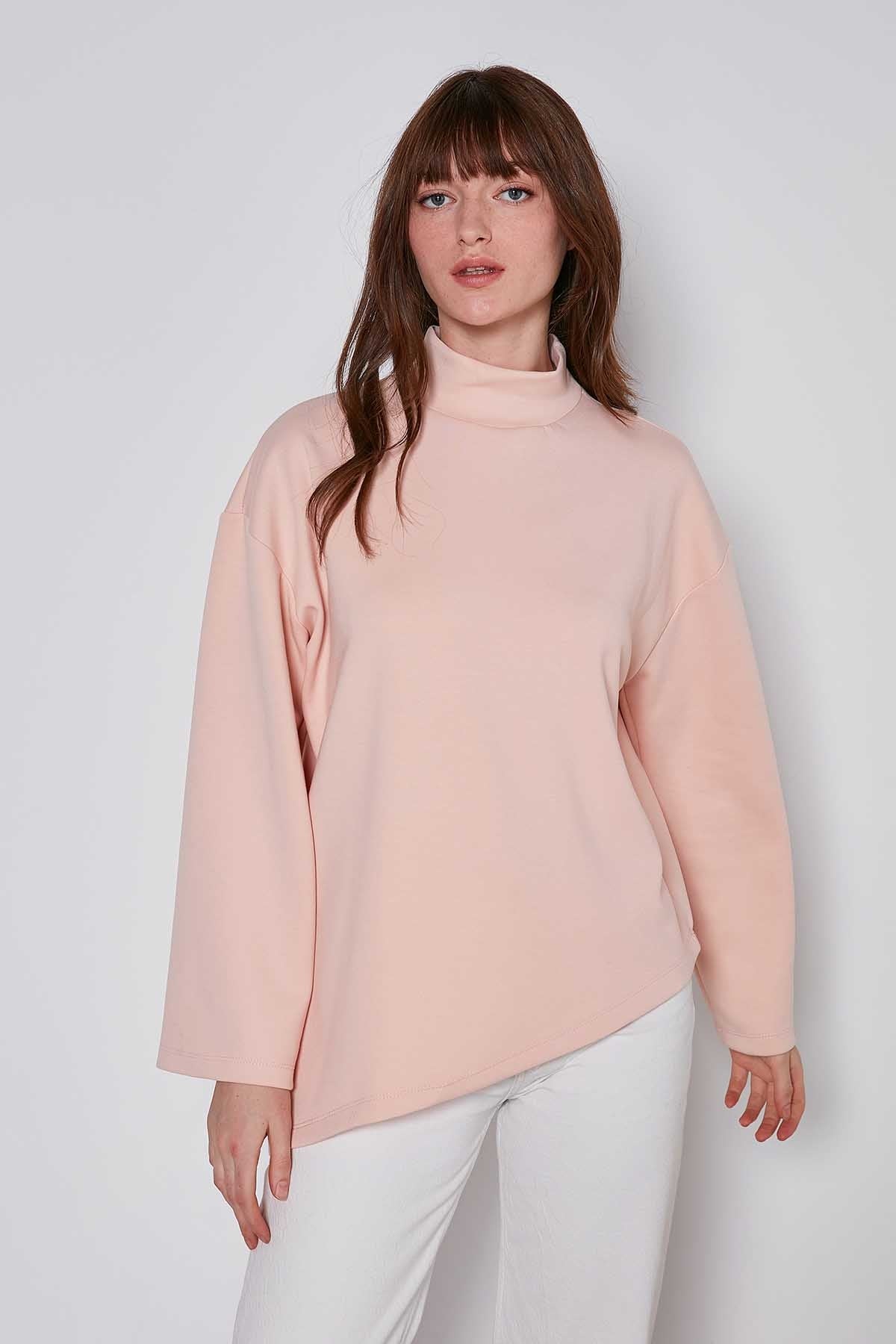 ASYMMETRICAL UPRIGHT COLLAR LOOSE FIT BLOUSE