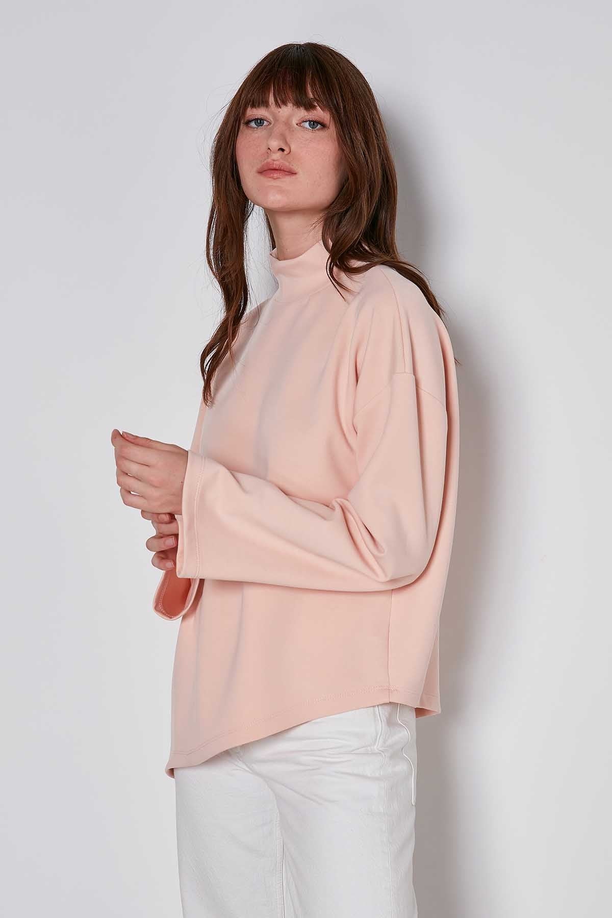 ASYMMETRICAL UPRIGHT COLLAR LOOSE FIT BLOUSE