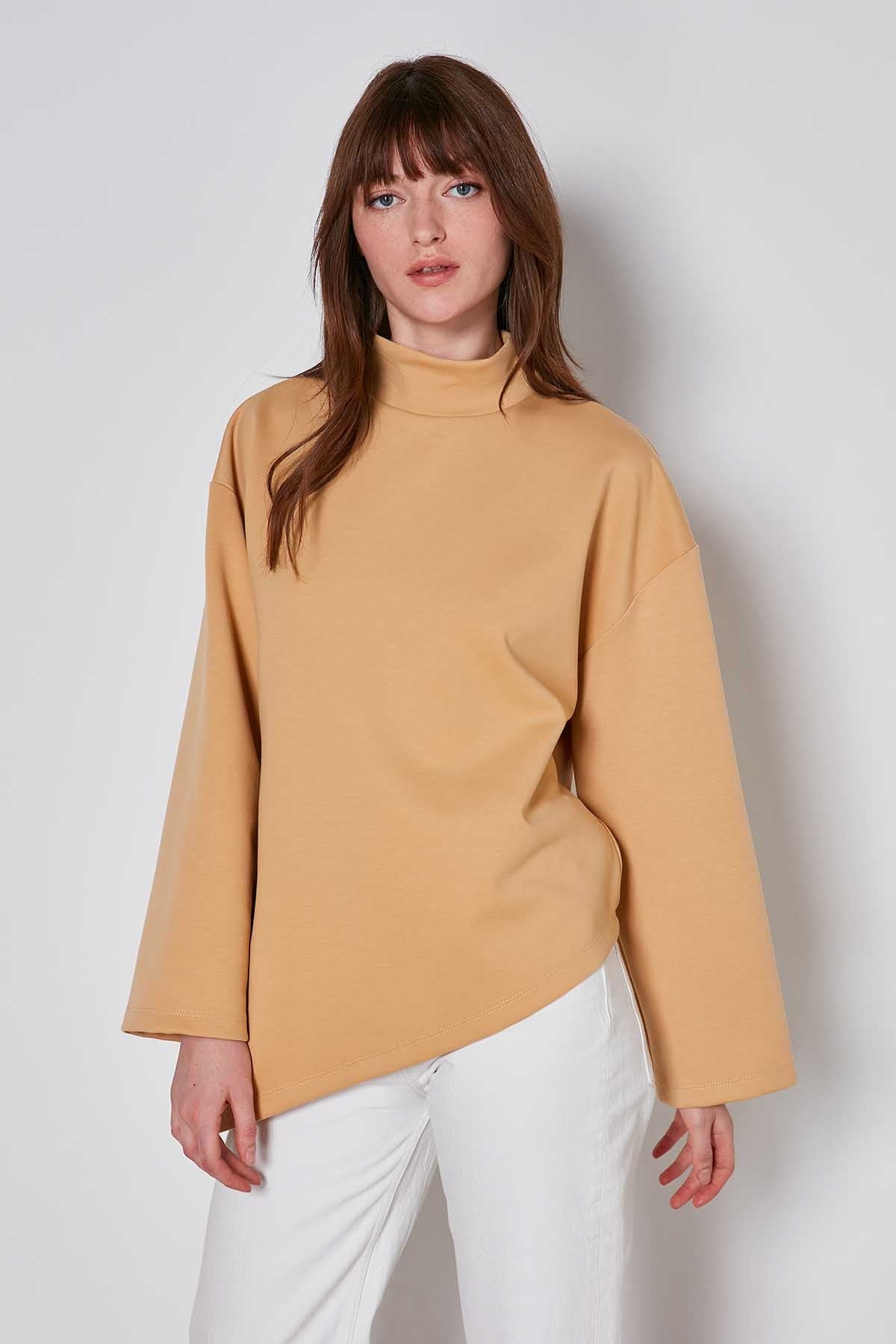 ASYMMETRICAL UPRIGHT COLLAR LOOSE FIT BLOUSE