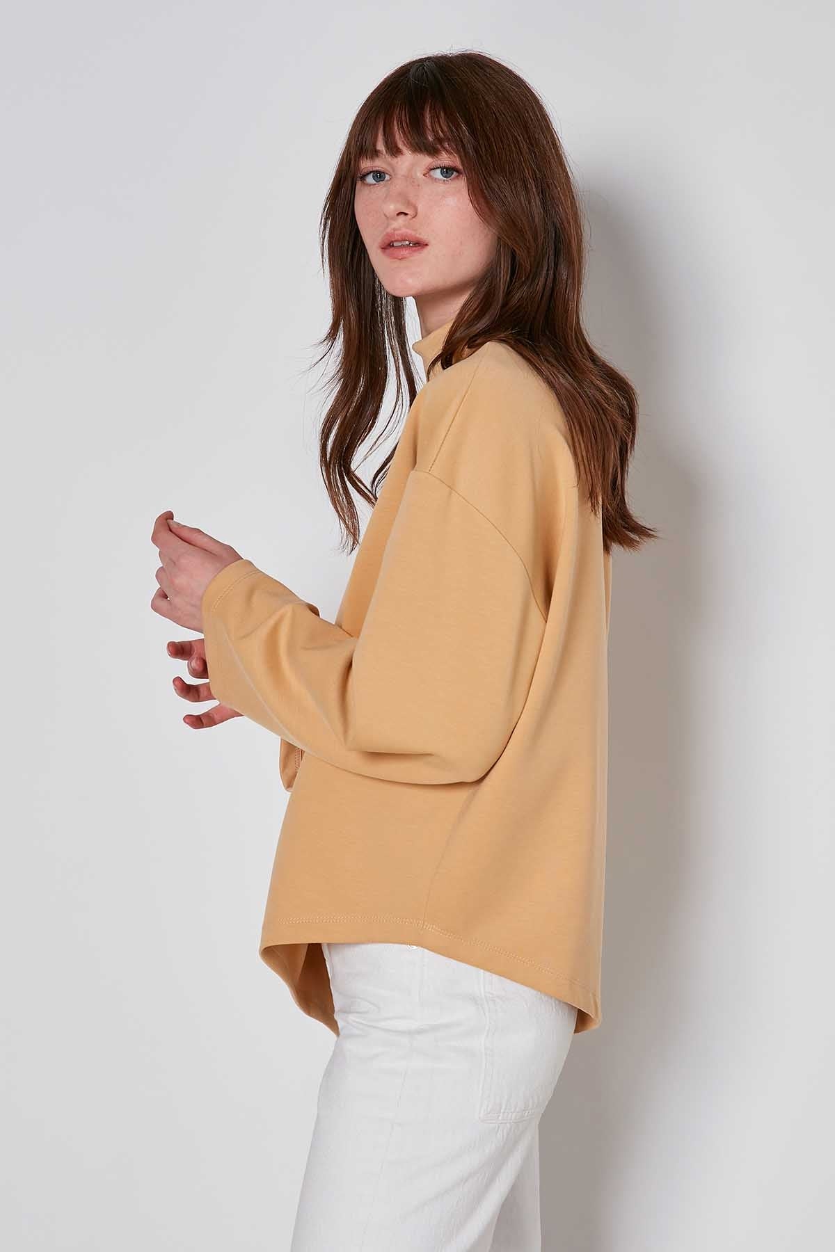 ASYMMETRICAL UPRIGHT COLLAR LOOSE FIT BLOUSE