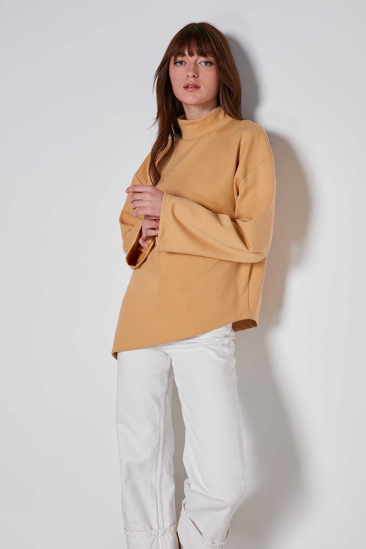 ASYMMETRICAL UPRIGHT COLLAR LOOSE FIT BLOUSE