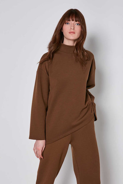 ASYMMETRICAL UPRIGHT COLLAR LOOSE FIT BLOUSE