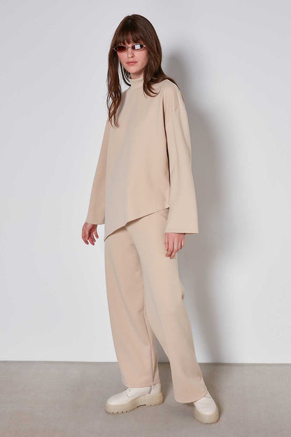 ASYMMETRICAL UPRIGHT COLLAR LOOSE FIT BLOUSE