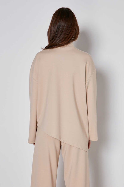 ASYMMETRICAL UPRIGHT COLLAR LOOSE FIT BLOUSE