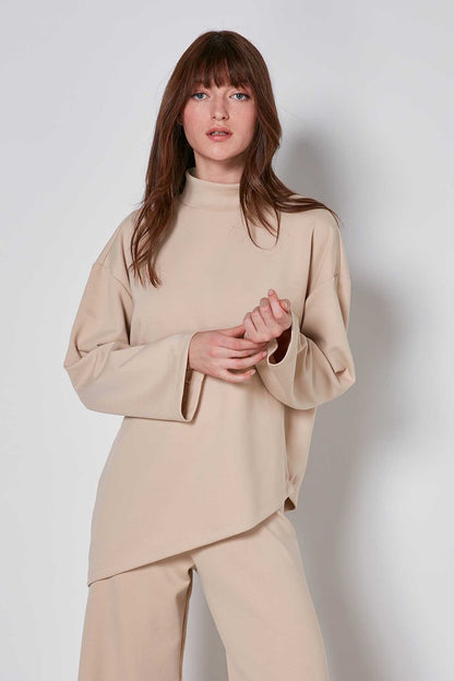 ASYMMETRICAL UPRIGHT COLLAR LOOSE FIT BLOUSE