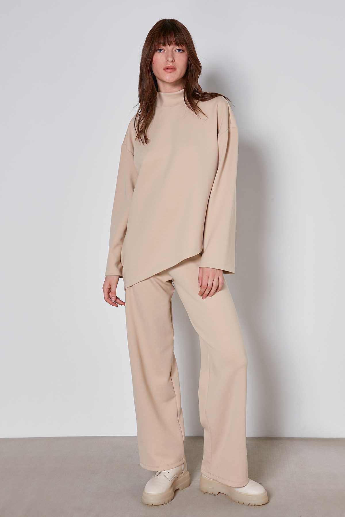 ASYMMETRICAL UPRIGHT COLLAR LOOSE FIT BLOUSE