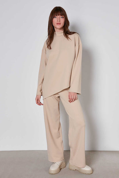 ASYMMETRICAL UPRIGHT COLLAR LOOSE FIT BLOUSE