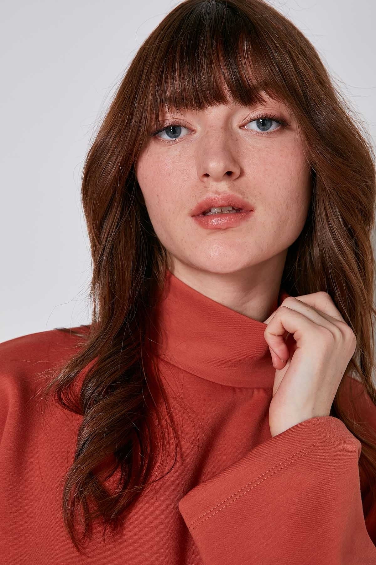 ASYMMETRICAL UPRIGHT COLLAR LOOSE FIT BLOUSE