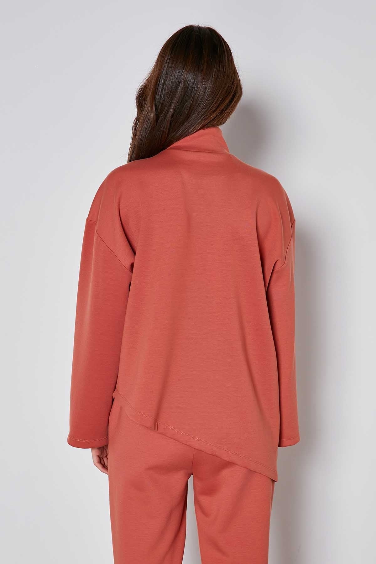 ASYMMETRICAL UPRIGHT COLLAR LOOSE FIT BLOUSE