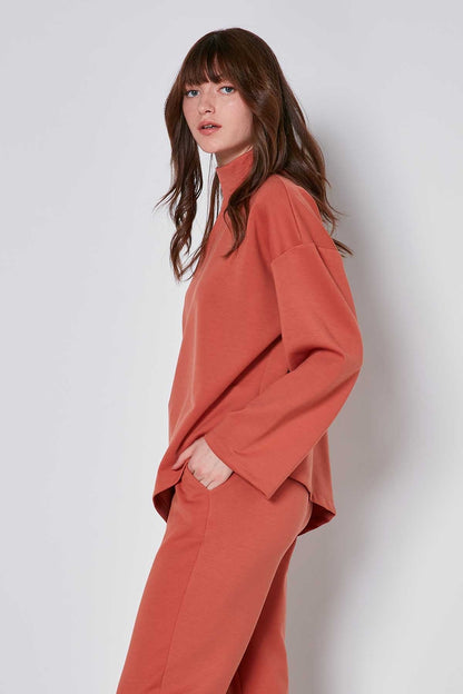 ASYMMETRICAL UPRIGHT COLLAR LOOSE FIT BLOUSE