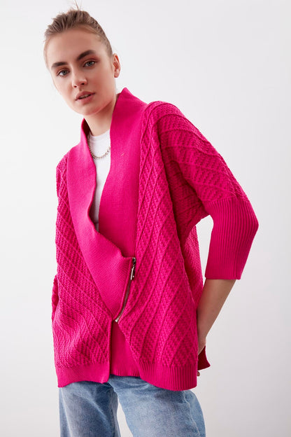 LOOSE KNITTED CARDIGAN WITH ASYMMETRIC ZIPPER