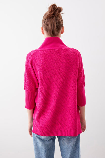 LOOSE KNITTED CARDIGAN WITH ASYMMETRIC ZIPPER