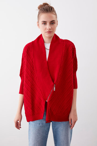 LOOSE KNITTED CARDIGAN WITH ASYMMETRIC ZIPPER