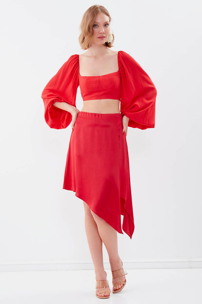 ASYMMETRIC SATIN SKIRT