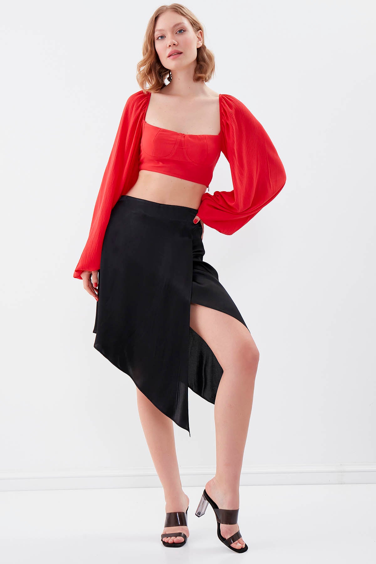 ASYMMETRIC SATIN SKIRT
