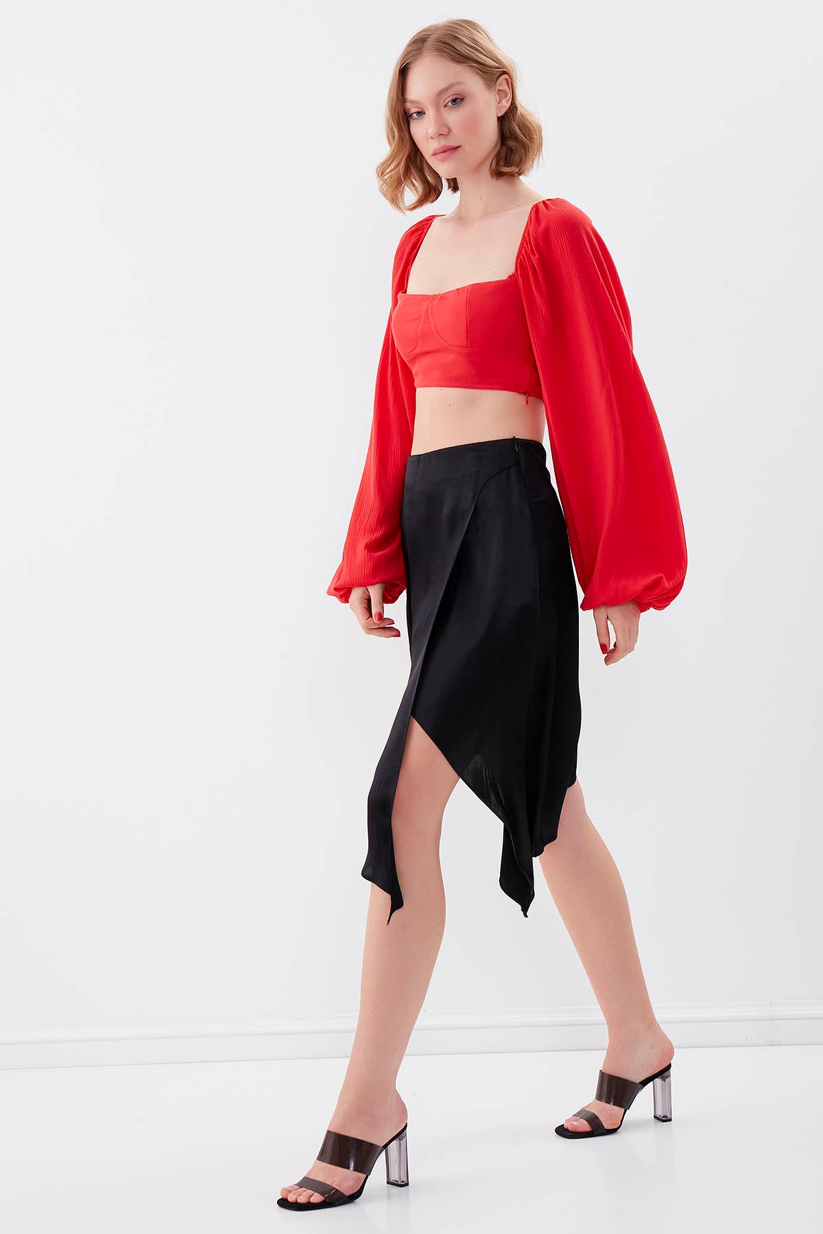 ASYMMETRIC SATIN SKIRT