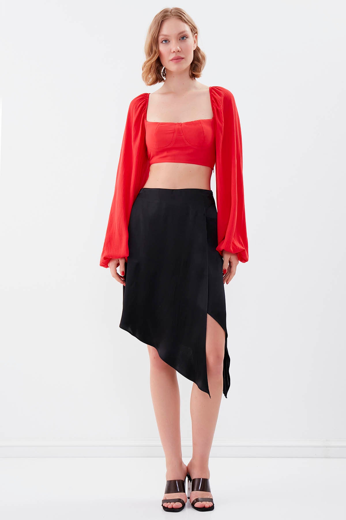 ASYMMETRIC SATIN SKIRT