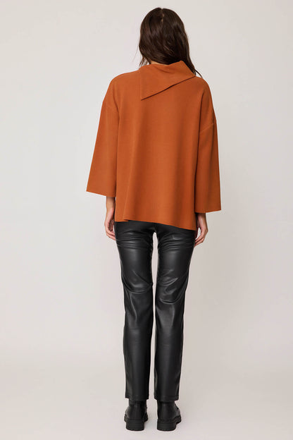 ASYMMETRIC COLLAR KNITTED BLOUSE WITH SIDES SPLITED