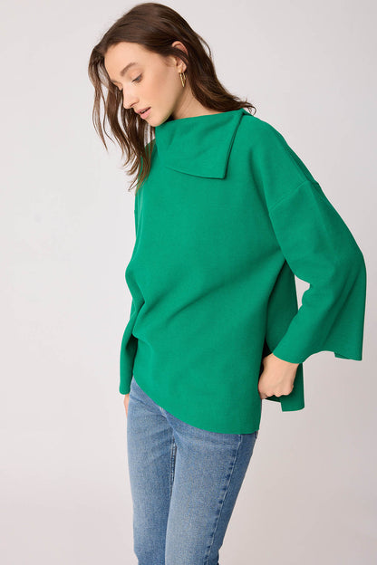ASYMMETRIC COLLAR KNITTED BLOUSE WITH SIDES SPLITED