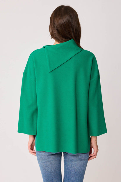 ASYMMETRIC COLLAR KNITTED BLOUSE WITH SIDES SPLITED
