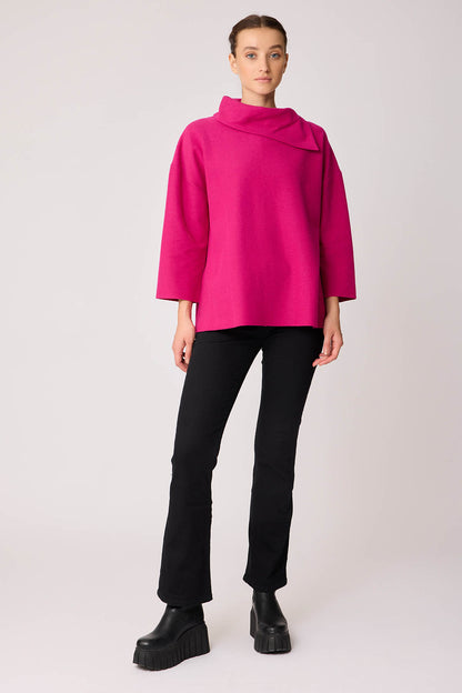 ASYMMETRIC COLLAR KNITTED BLOUSE WITH SIDES SPLITED