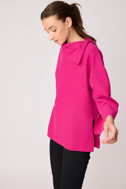 ASYMMETRIC COLLAR KNITTED BLOUSE WITH SIDES SPLITED